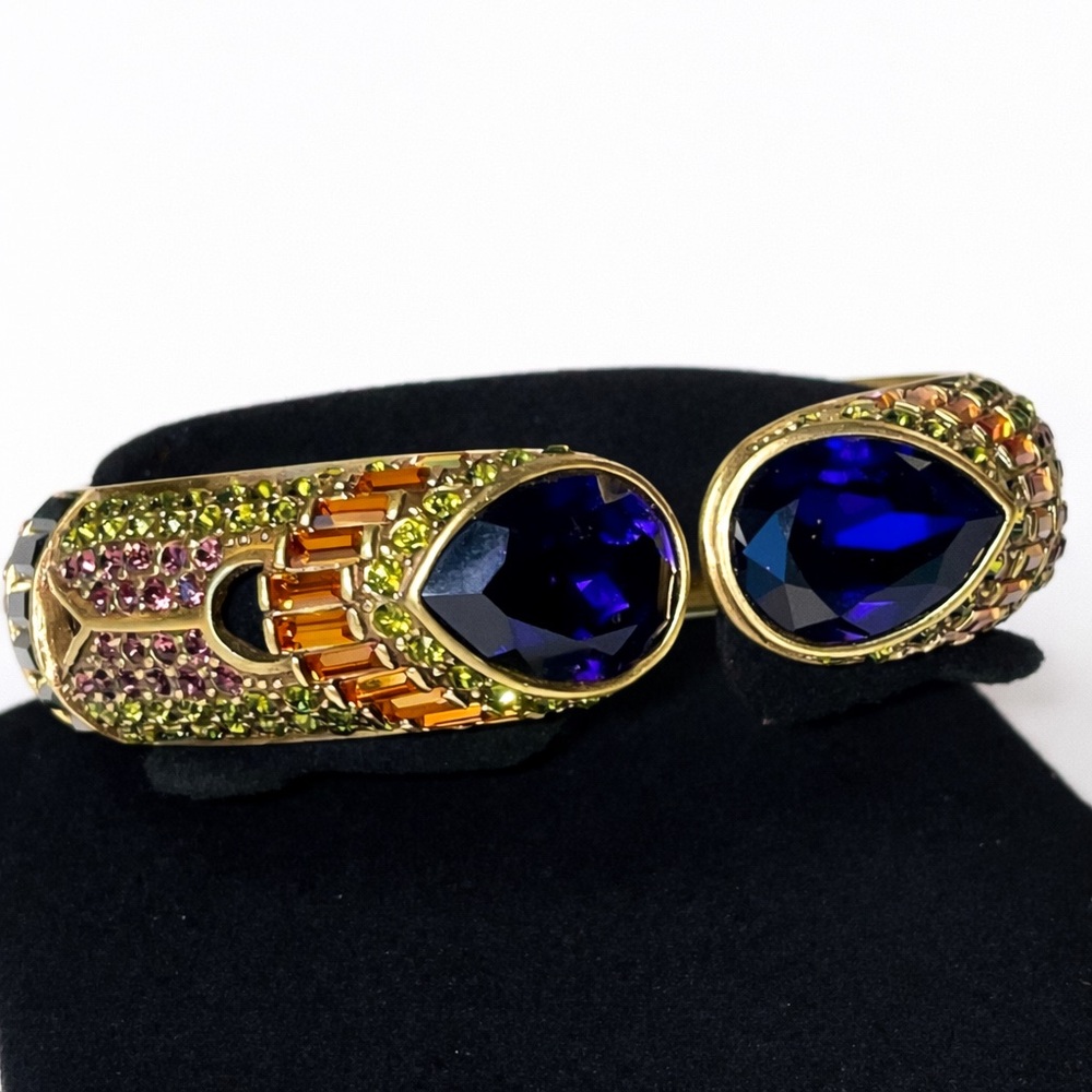 Heidi Daus Hinged Bracelet Blue Teardrop Rhinestone Multicolor Baguette Pave 7”